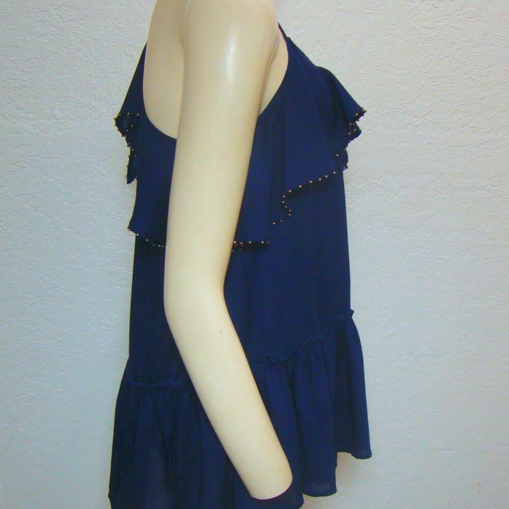FREE PEOPLE Babydoll Ruffle Studs Racerback Tunic Top XS Small Blue Strappy Tank